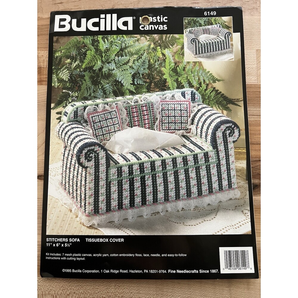 Bucilla Stitchers Sofa Tissue Box Cover Plastic Canvas Kit 6149 - No Yarn/Floss